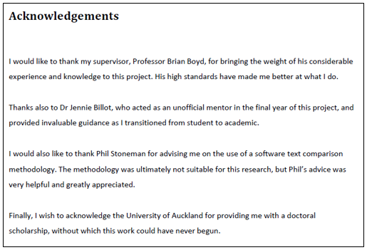 acknowledgement section in thesis